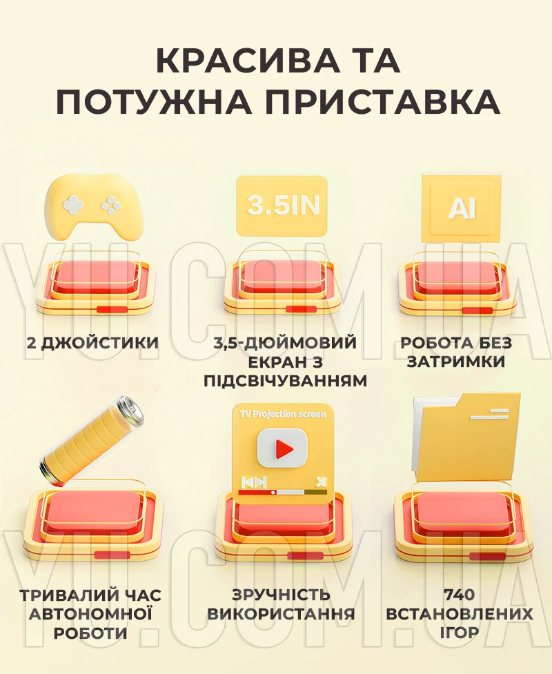 Ігрова портативна консоль H7 Mini TV РЕТРО з монітором 3.5″ + два джойстики (740 ігор)
